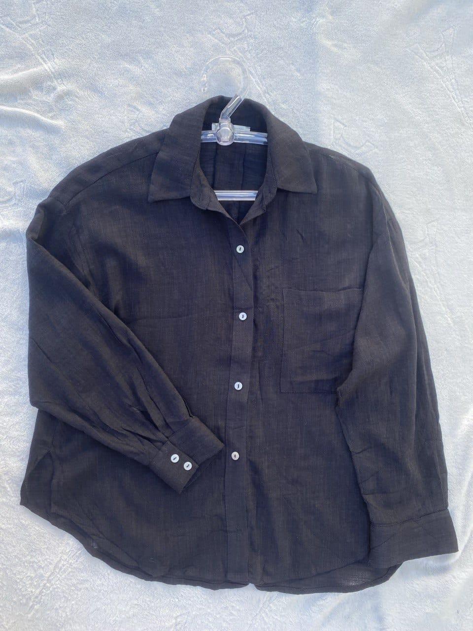 Camisa Mujer Lino Negro Oversized
